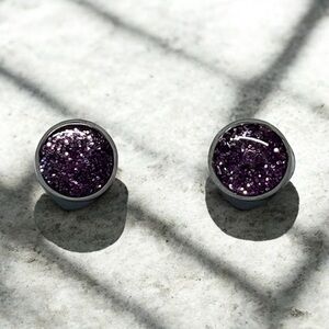 Stainless Steel Resin Purple Glitter Stud Earrings